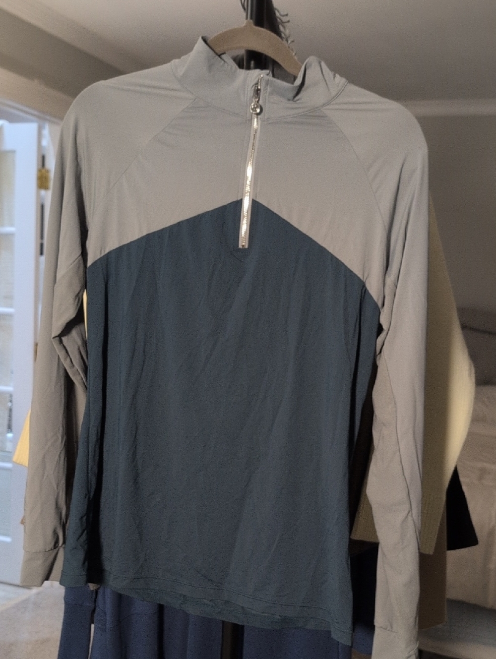 Dapple Bay - Riding Shirt Two-Tone Half-Zip Top — Light Gray & Blue